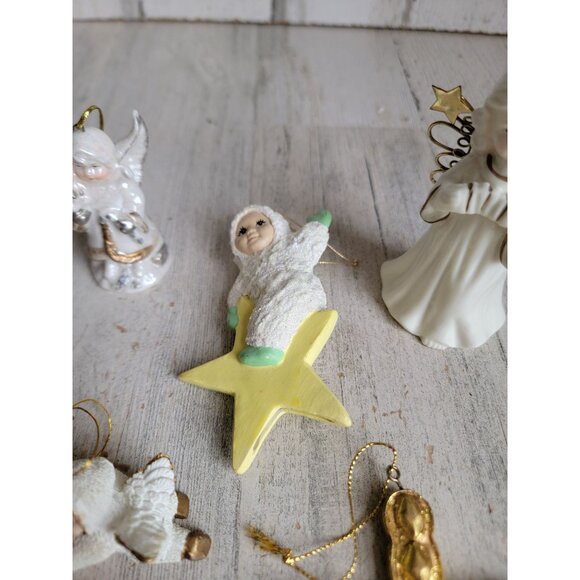 Cross angel snow star cherub ornament Xmas religious set harp - Picture 5 of 9